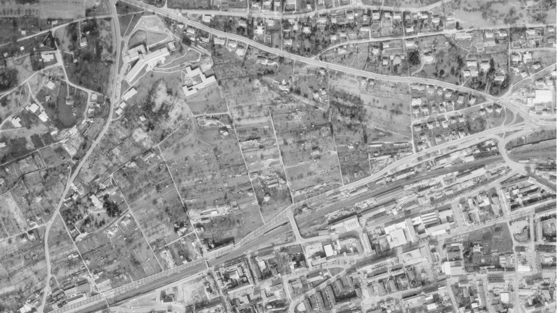 Luftbild Maihälden aus Ende 1960er Jahren - historische Luftaufnahme des Gebiets